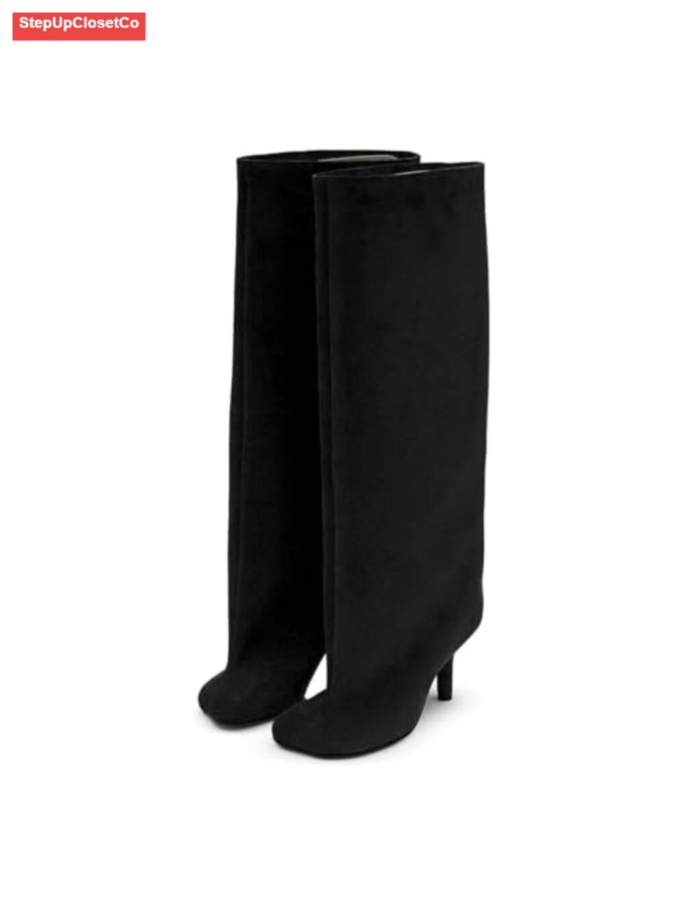 Women's Knee High Wide Calf Boots Faux Suede Kitten Heel Square Toe Pull On